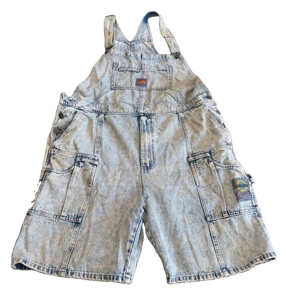 Vintage Zeppelin Denim Shortalls Men XL Acid Wash Baggy Workwear Overalls 90s